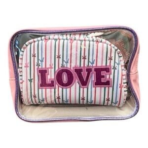The Vintage brand LOVE Toiletry Bag and makeup cosmetics case set of 2